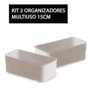 Kit 2 Organizador Multiuso De Plástico Branco Retangular Pequeno 15 x 7,5 x 5,2cm