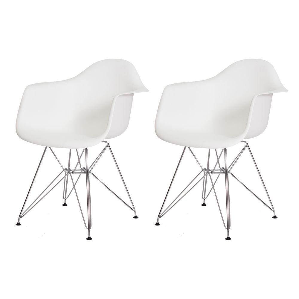 Kit 2 Cadeiras Eiffel Eames c/ Braço Base Cromada Branca