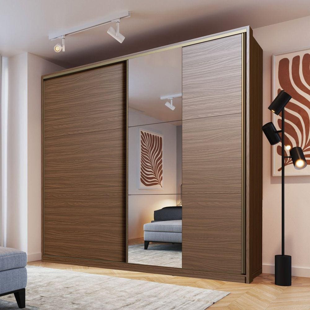 Guarda Roupa Casal com Espelho 260x229cm 2 Portas 6 Gavetas Malta Edez Nogueira