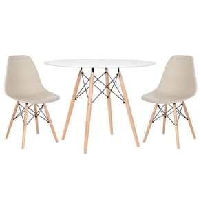 Mesa Redonda Eames 100cm Branco + 2 Cadeiras Nude