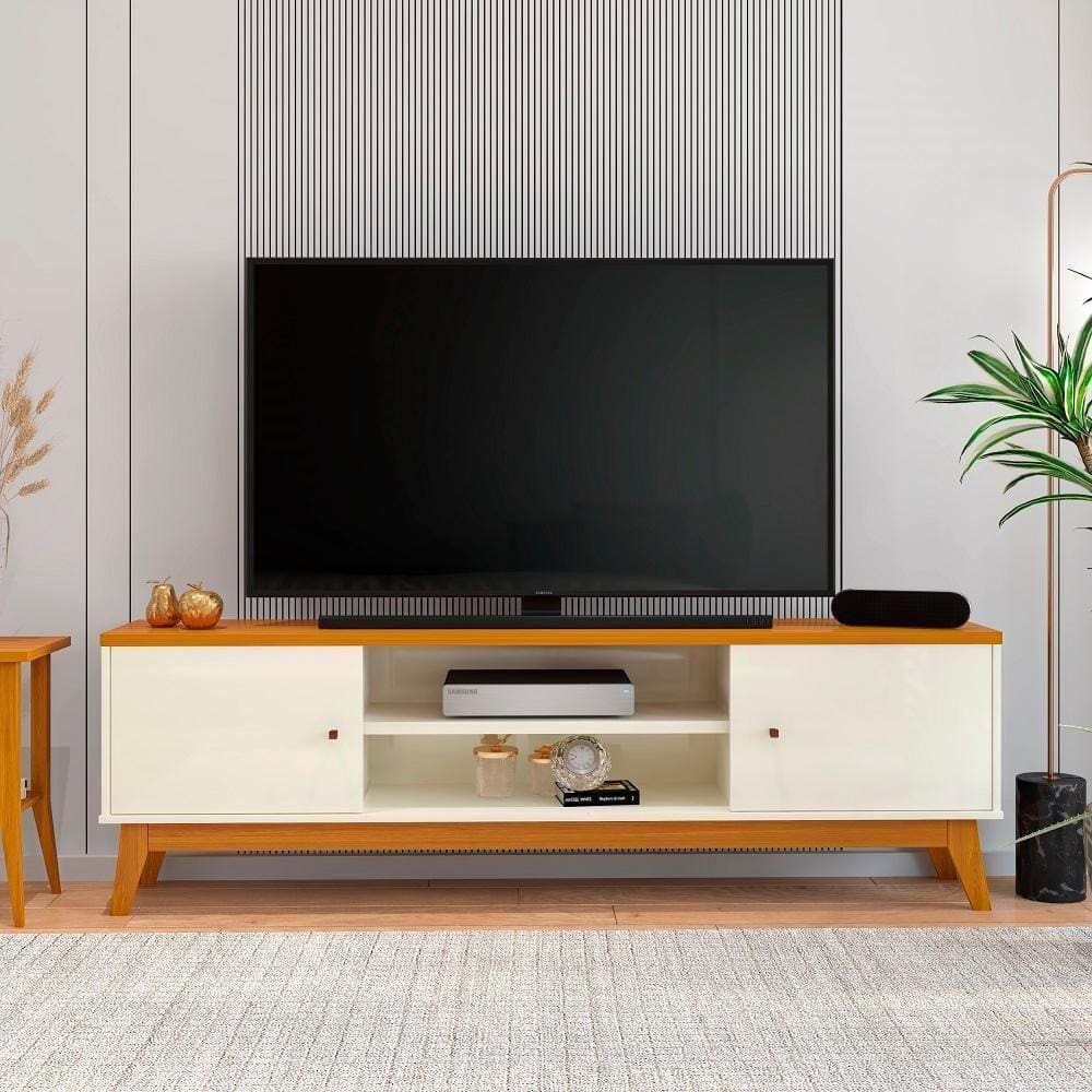 Rack Para Tv Até 75 Polegadas 2 Portas Itália 180cm Cor:off White/cedro Off White/cedro