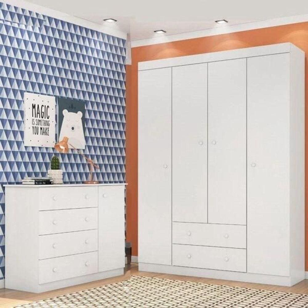 Quarto Infantil Completo Clarice Com Guarda Roupa 4 Portas