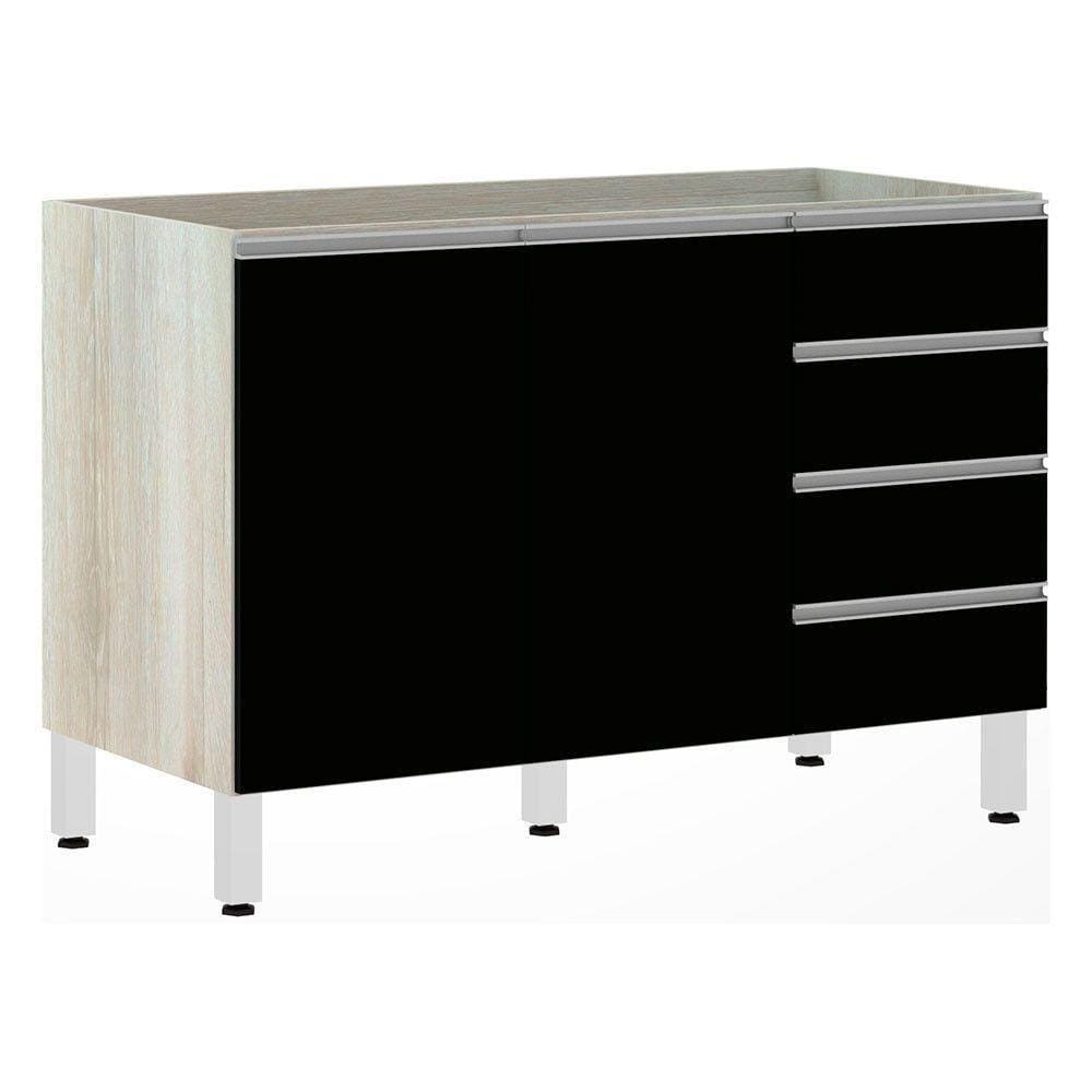 Balcão De Pia Sem Tamp 120cm E Lis Legno Crem e Preto Tx