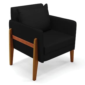 Poltrona Lana Veludo Luxo Base De Madeira A81 Preto