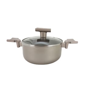 Mimo Style Caçarola Sartin Champanhe 24cm/5L - Estrutura em Alumínio Revestida em Cerâmica, Base Alto Relevo. Tampa de V