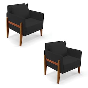 Kit 02 Poltronas Lana Veludo Base De Madeira Preto