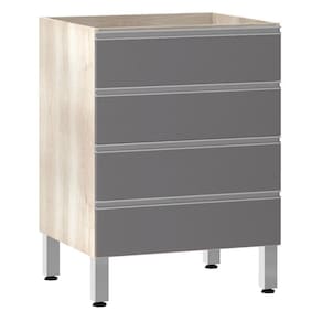 Balcão Sem Tampo Gaveteiro 60cm Lis Legno Crem e Cinza Puro