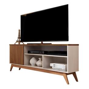 Rack para TV 55" Ripado Sala Apartamento Pequeno Malbec Wood Off White Freijo Giga Moveis