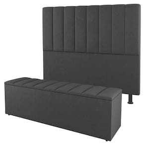 Cabeceira E Baú Cama Box Casal Cora 140cm Suede Cinza Escuro