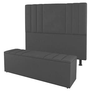Cabeceira E Baú Cama Box Queen Grace 160cm Suede Cinza