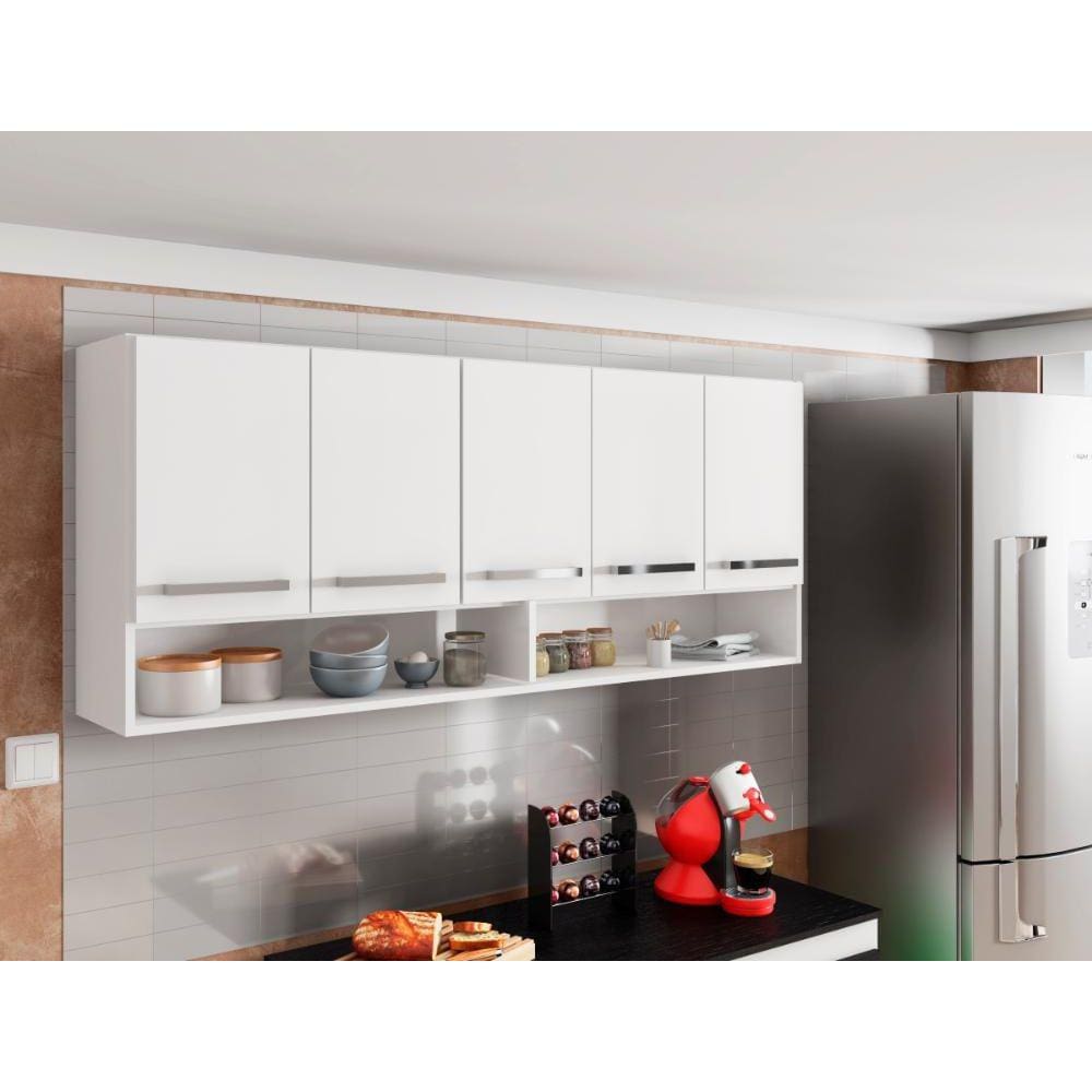 Armário Aéreo Móveis De Cozinha Multiuso 5 Portas Branco Casa Mobilia