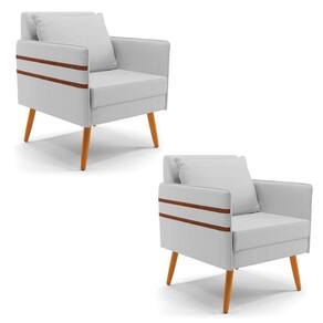 Kit 02 Poltronas Mari Linho Cinza A05 Pés Palito Castanho
