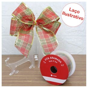 Kit 2 Rolos Fita Aramada Xadrez Esverdeada Decoração Natalina 5cmx3m