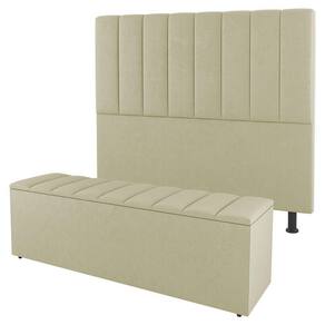 Cabeceira E Baú Cama Box King Size Cora 195cm Sintético Bege