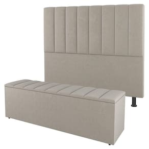 Cabeceira E Baú Cama Box Queen Size Cora 160cm Suede Bege