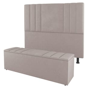 Cabeceira E Baú Cama Box King Size Grace 195cm Suede Bege