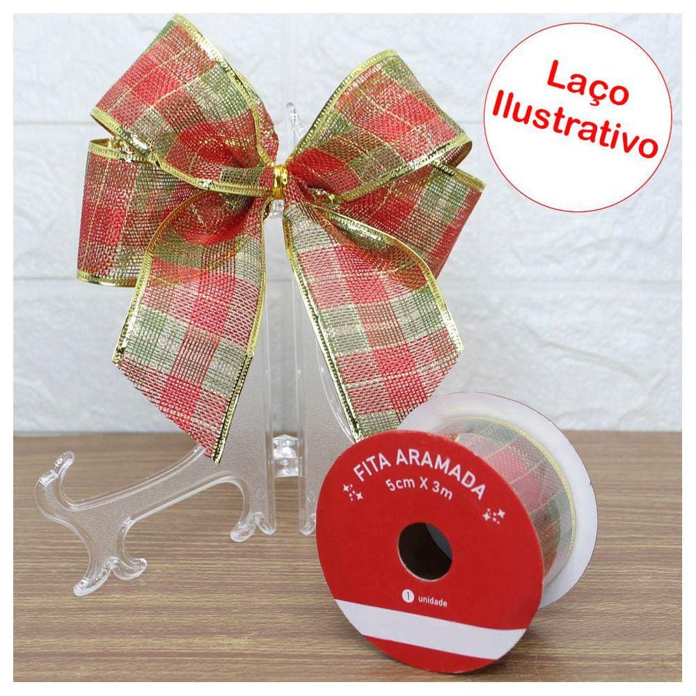 Rolo Fita Aramada Xadrez Esverdeada Decoração Natalina 5cmx3m