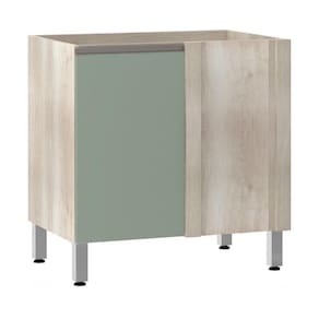 Balcão Sem Tampo Canto Reto Luciane 80cm Luci Legno Crem e Verde Jade
