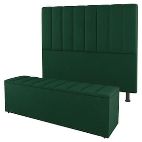 Cabeceira E Baú Cama Box Queen Size Cora 160cm Suede Verde