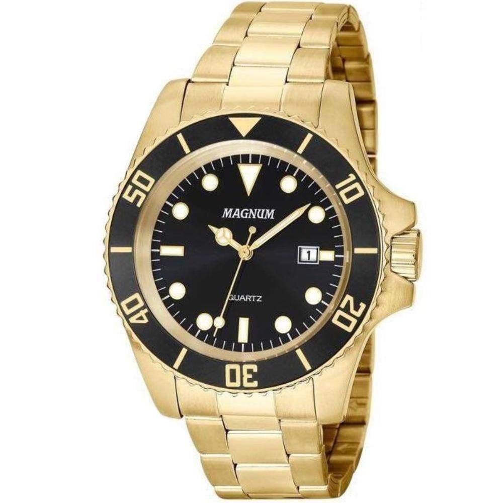 Relógio Masculino Magnum MA32783B Analógico Pulseira de Couro Marrom e  Dourado