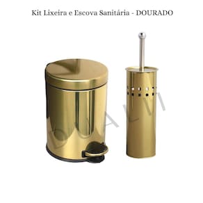 Kit Lavabo Inox Lixeira 5 L E Escova Sanitária Dourado