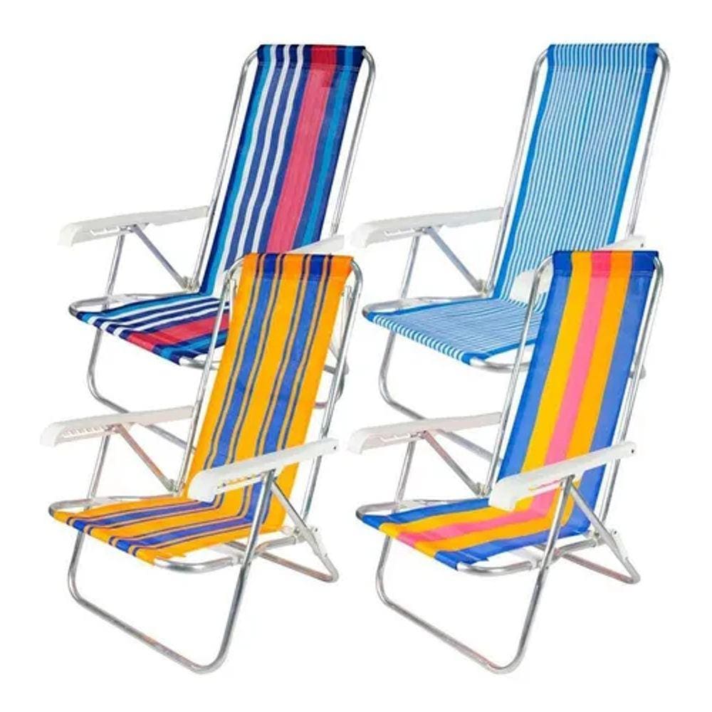 Cadeira De Praia Reclinável 4 Posições - Aluminio Belfix