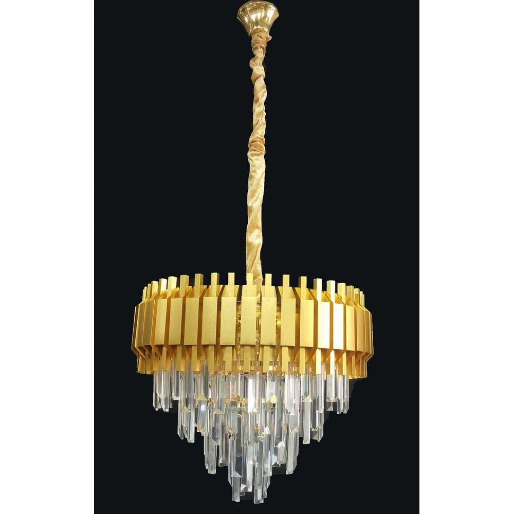 Lustre Pendente Dourado com Cristais 50cm 7E14