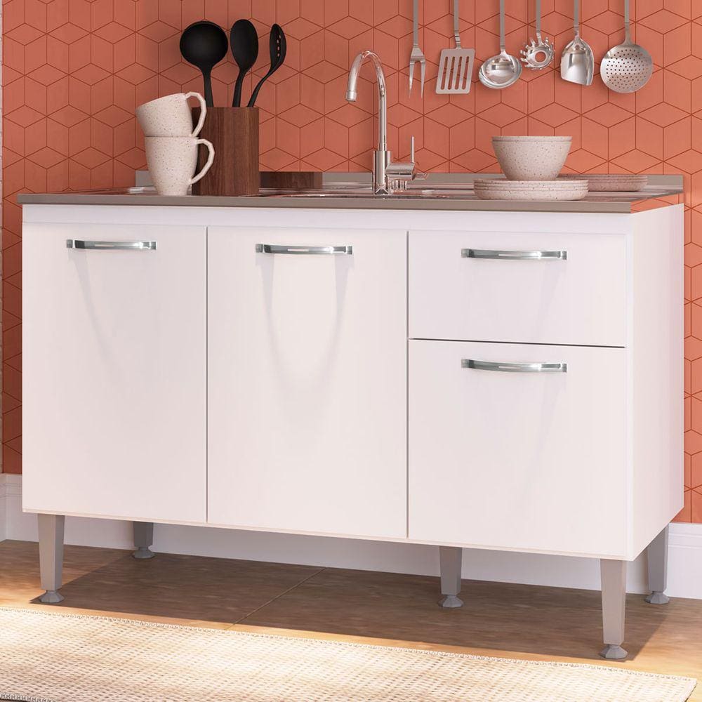 Balcão De Cozinha 3 Portas 1 Gaveta Branco - Irm Móveis
