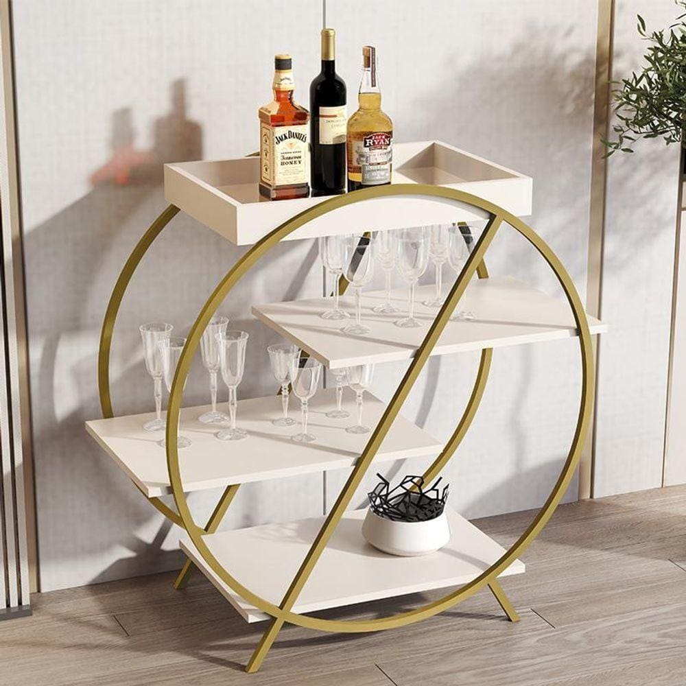 Aparador Barzinho Jb 4009 Com Pés De Ferro Perola/Dourado