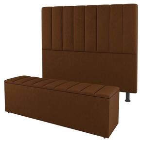 Cabeceira E Baú Cama Box Queen Cora 160cm Suede Terracota