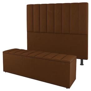 Cabeceira E Baú Cama Box King Cora 195cm Suede Terracota
