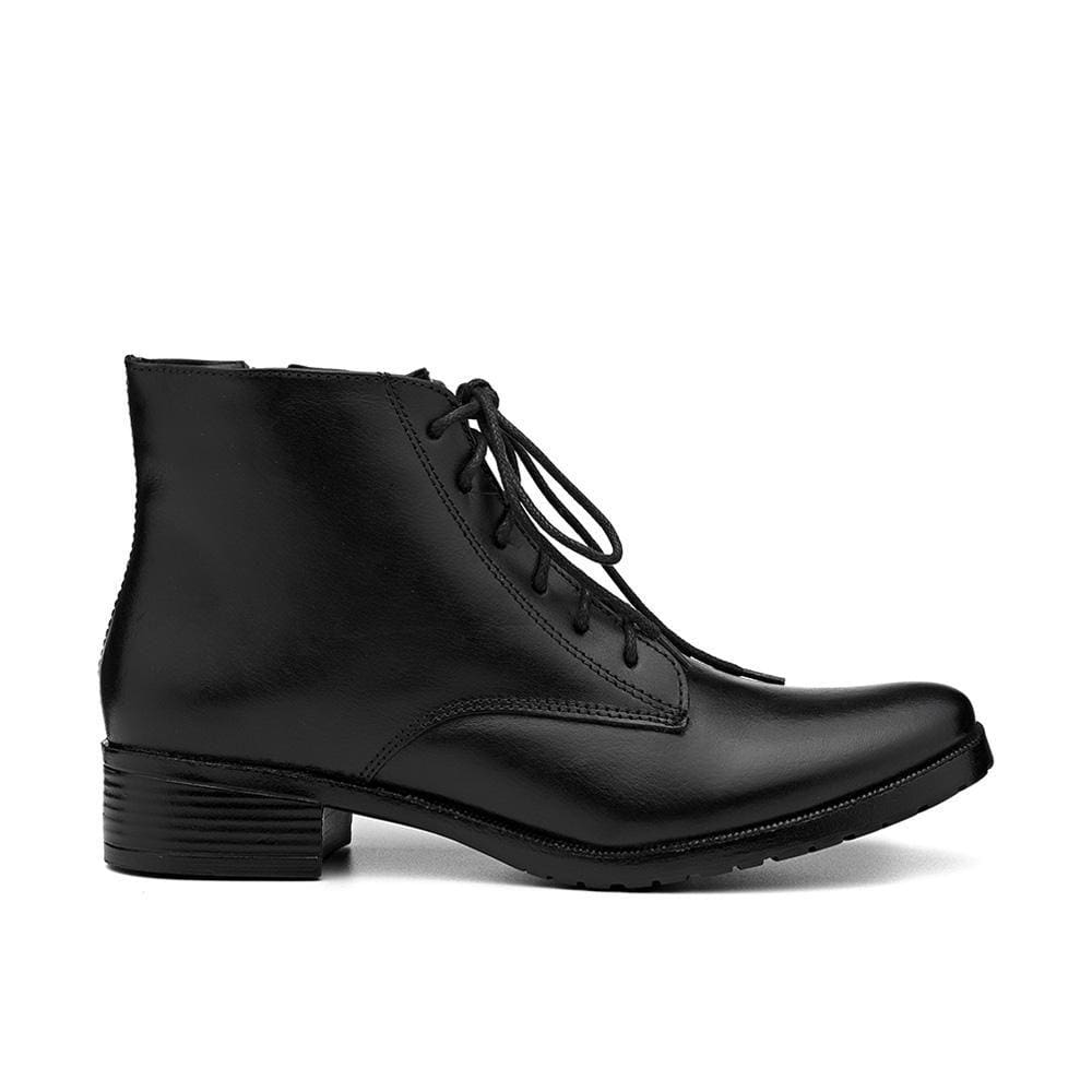 Bota Feminina Couro Cano Baixo Cadarço Moderna Casual