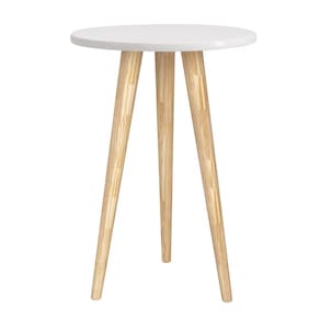 Mesa de apoio retrô - branco fosco com pé retrô madeira natural - Reller