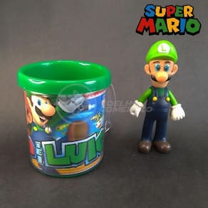 Kit Boneco Luigi Articulado Super Mario 13Cm + Caneca 350Ml
