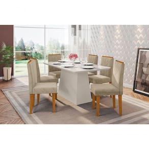 Kit De Mesa 1,60M 6 Cad Off White/Ypê/Animalle Marrom