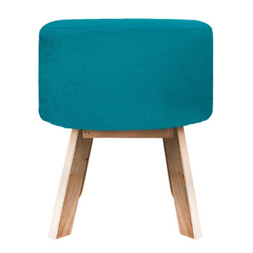 Puff Banqueta Redonda Retrô Suede - Azul Petróleo