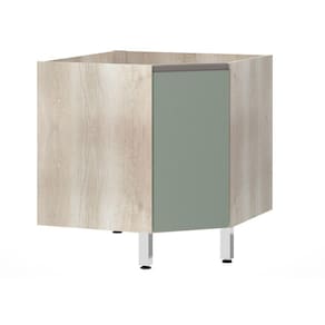 Balcão Sem Tampo Canto Diagonal Luciane Luci Legno Crem e Verde Jade