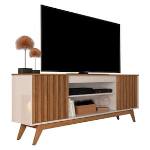 Rack para TV 60" Ripado Sala Pequena 2 Portas Malibu Wood Off White Freijo Giga Moveis