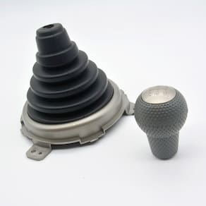 Kit Coifa C/ Manopla De Câmbio Para O Carro Honda Fit 2003-2008 Preta Sanfonada C/ Base Cinza E Bola Cinza