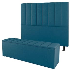 Cabeceira E Baú Cama Box Queen Cora 160cm Suede Turquesa