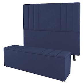 Cabeceira E Baú Cama Box Queen Size Grace 160cm Suede Azul
