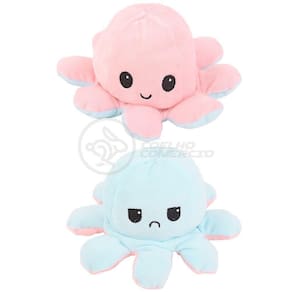 Polvo Reversível De Pelúcia Feliz E Bravo Rosa E Azul