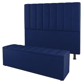 Cabeceira E Baú Cama Box Queen Size Cora 160cm Suede Azul
