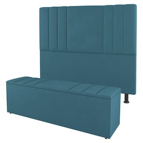 Kit Cabeceira E Baú Cama Box King 195Cm Suede Turquesa