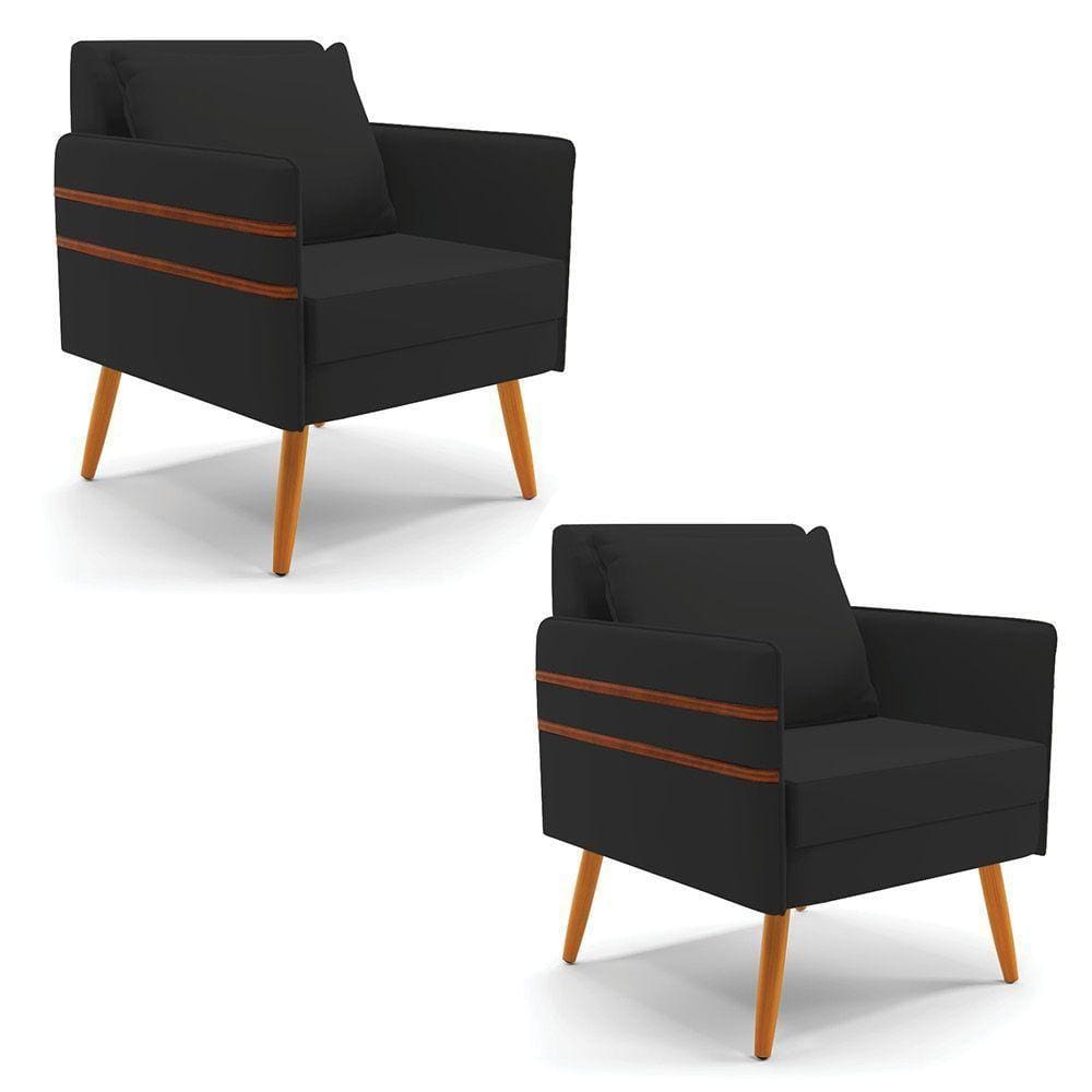 Kit 02 Poltronas Mari Veludo Pés Palito Castanho Preto