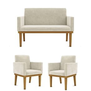 Kit 02 Poltronas Com Base + Namoradeira Com Base - Sala Bege