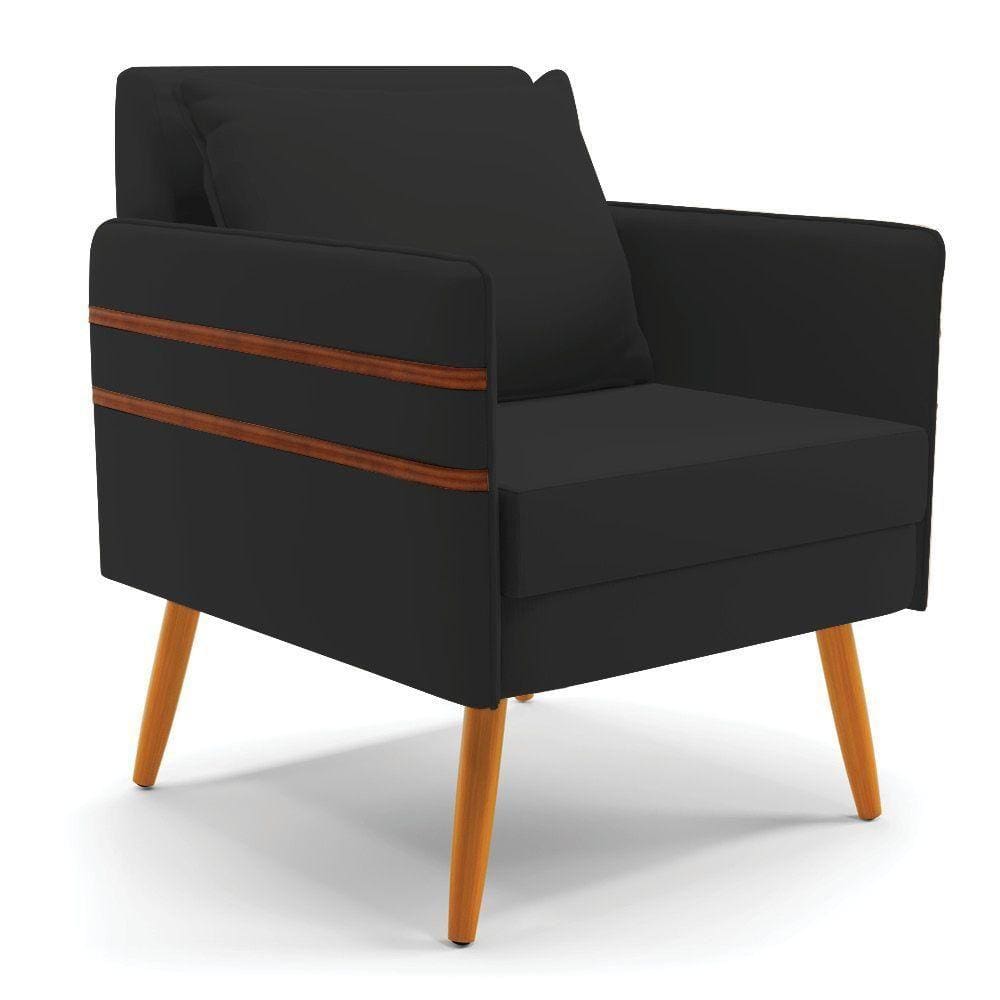 Poltrona Mari Veludo Pés Palito Castanho Preto