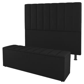 Cabeceira E Baú Cama Box Solteiro Cora 90cm Sintético Preto