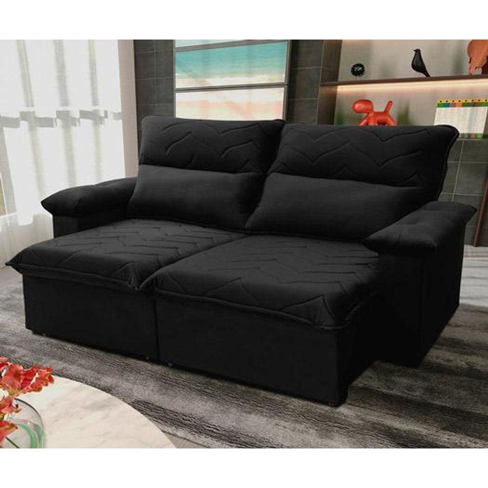 Sofá Retrátil/Reclinável Paris 2,00m Suede Velut Preto c/ Molas no Assento - King House