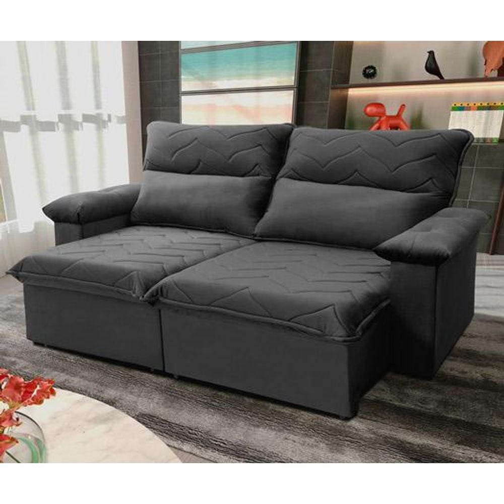 Sofá Retrátil/Reclinável Paris 2,00m Suede Velut Cinza c/ Molas no Assento - King House